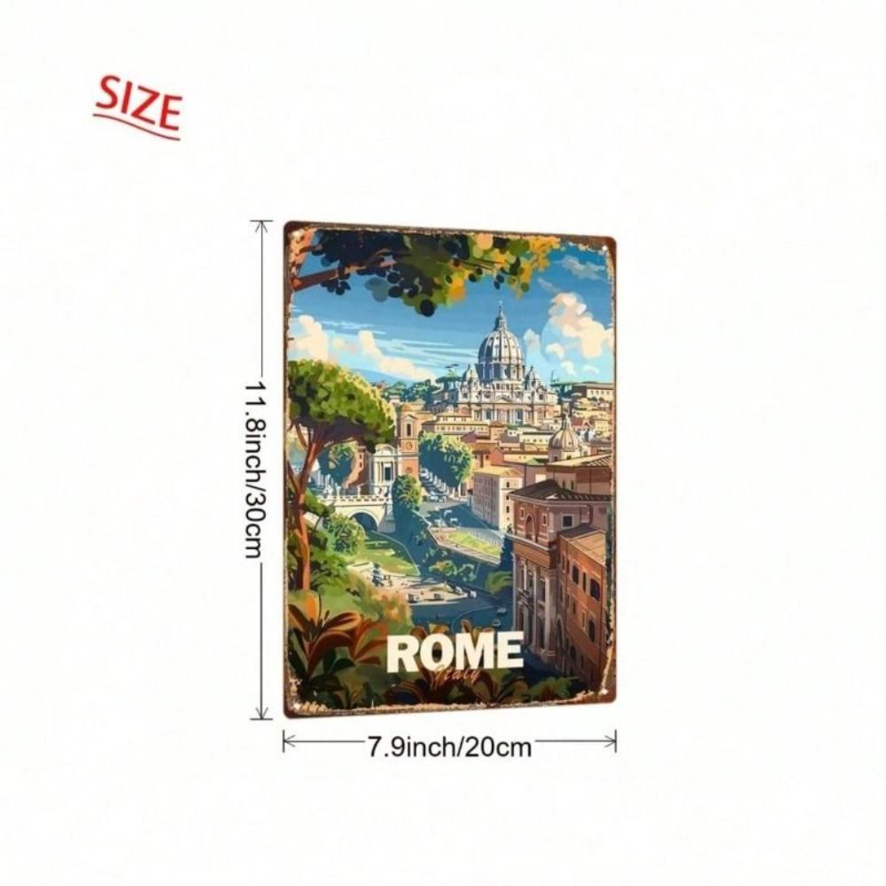 Vintage Metal Sign Rome Italy 20x30cm Wall Decor Retro Bar Cafe