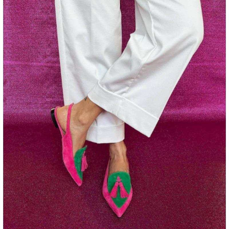 Fashion New Summer Color Block Women's Shoes 40-43 Large Pointed Tassel Low Heel Back Air Sandals High Heels Womens Shoes
