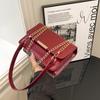 Vintage Solid Color Square Shoulder Bags for Women Textured Ladies Flap Pu Leather Crossbody Bag Simple Female Chain Handbags