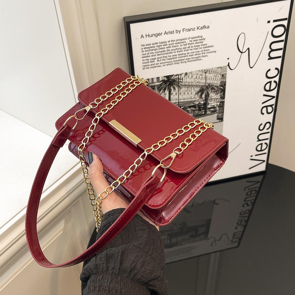 Vintage Solid Color Square Shoulder Bags for Women Textured Ladies Flap Pu Leather Crossbody Bag Simple Female Chain Handbags