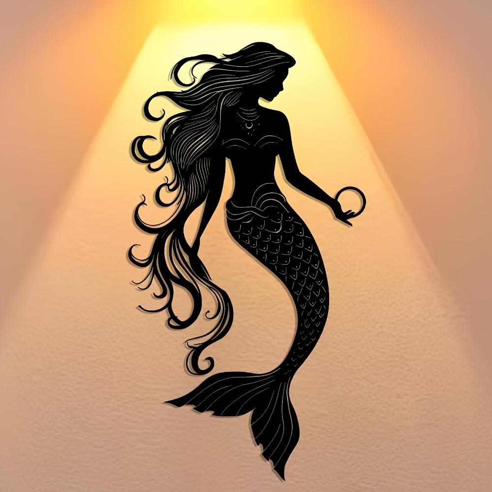 Mermaid Metal Wall Art Decor Abstract Fish Sign Rustic Farmhouse Hanging Ornament For Home Living Room Office Patio Outdoor Indoor Gift