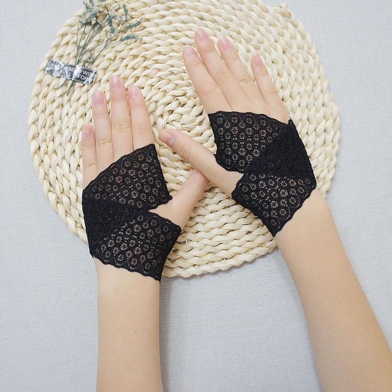 

Summer Women s Lace Wrist Guard Cover Back Scar Tiger Mouth Tattoo Fashion Lace Set Open Finger Thin Half Finger Gloves Black Ruyi buckle-Black One size