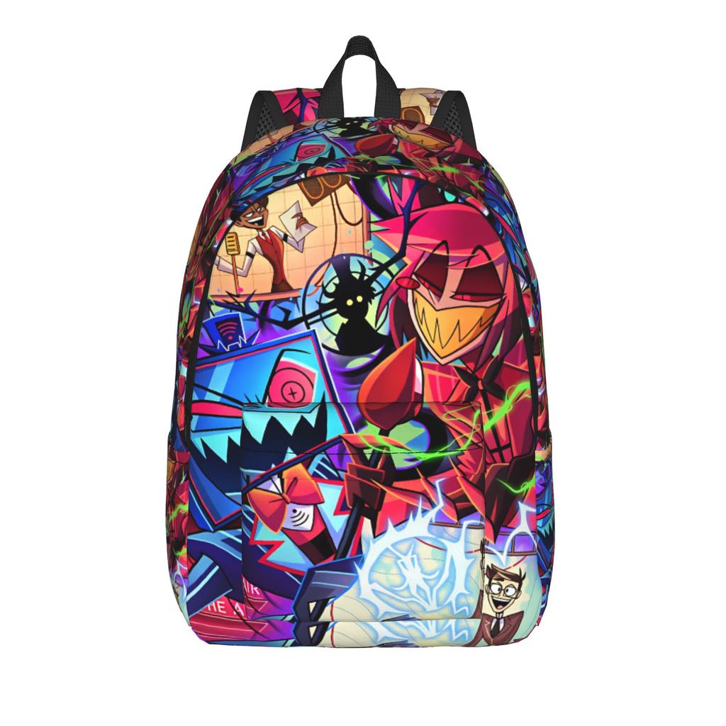 Radiostatic Vox Alastor Backpack Women Men Hazbin Hotels Pattern Backpacks Polyester Style School Bags Daily Custom Rucksack