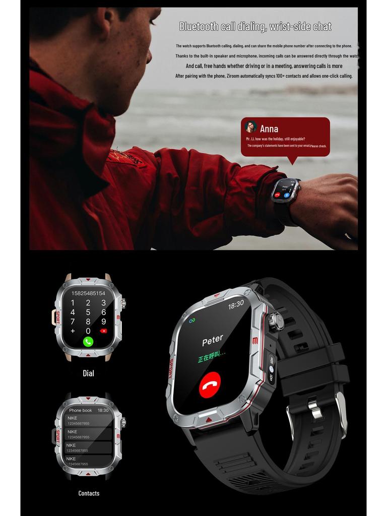 QX11 Smart Watch: Rugged Outdoor Design with Bluetooth Calling, Heart Rate, and Blood Pressure Monitoring for Men’s Sports