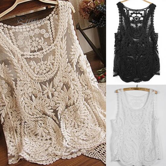 Sexy Lace Tank Top with Floral Embroidery and Crochet Design for Casual Summer Wear