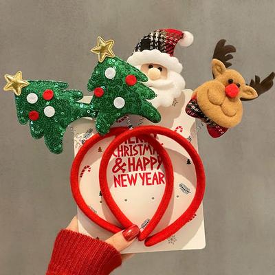 Fluffy Plush Santa Claus Hairband 3D Spring Children Headwear Cartoon Xmas Hair Accessories