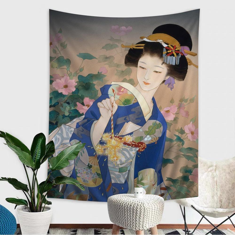 Japanese Geisha Hanging Bohemian Tapestry Hanging Tarot Hippie Wall Rugs Dorm Home Decor