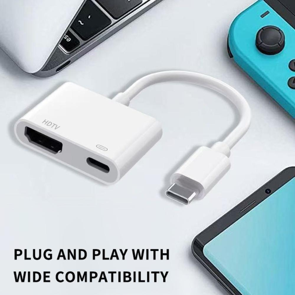 2 In 1 High - Definition 4K 30HZ/60HZ Sync Screen Connector Type - C Adapter for iPhone 16 TV Monitors Projector Digital Adapter