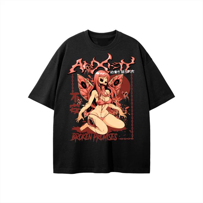 Black Appearance for Anxiety Anime Grunge Art Retro Style Summer Casual TShirt Unisexs and Womens Luxury Brand Top Art Logo