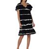 Women's Fashion Casual V Neck Wavy Edge Striped Plaid Print Short Sleeve Dress