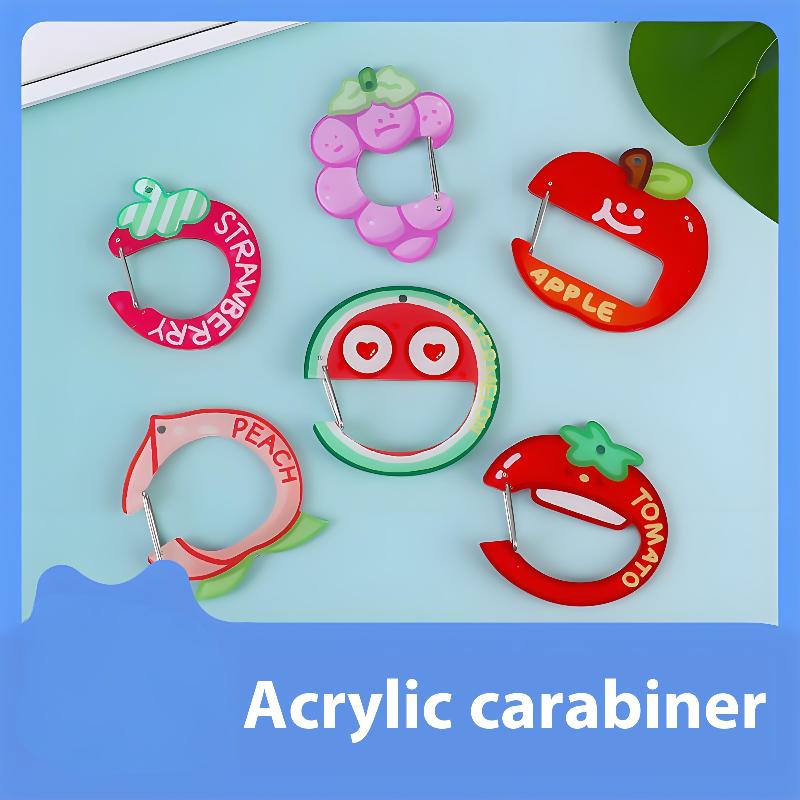 Cute Acrylic Cartoon Keychain Fruit Shape Climbing Button Carabiner Bag Pendant Hook