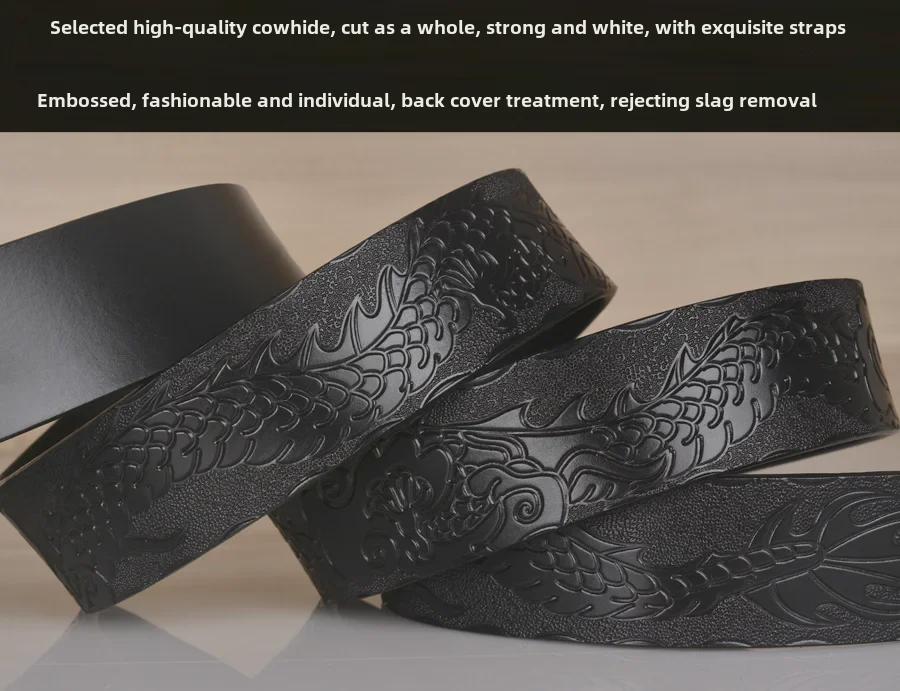 Herrbälte i präglat läder med drakmönster och automatiskt spänne