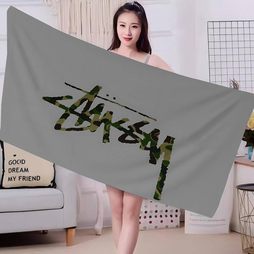 Black And White S-StussyS Anime Beach Swimming Towel Soft Absorbent Washcloth Children's Gifts for Kids Travel Camping Gym