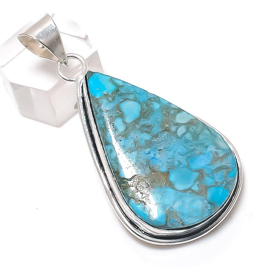 

Ювелирный кулон из стерлингового серебра 925 пробы с тибетской бирюзой 2,25 дюйма