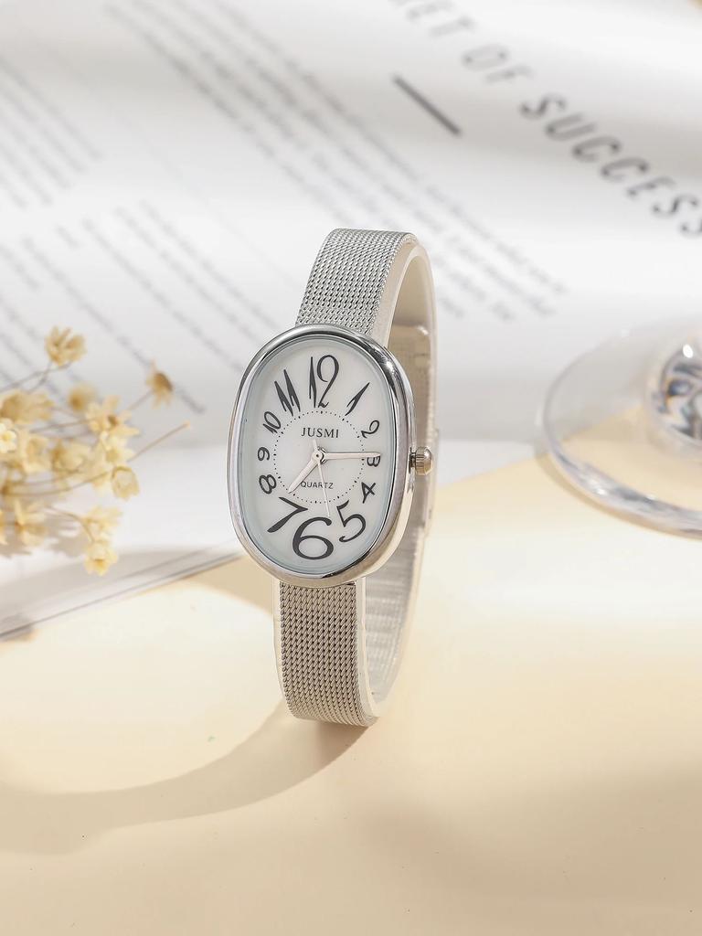 Ladies' exquisite and fashionable Arabic numeral scale oval dial mesh quartz watch suitable for birthday gifts, anniversary gift