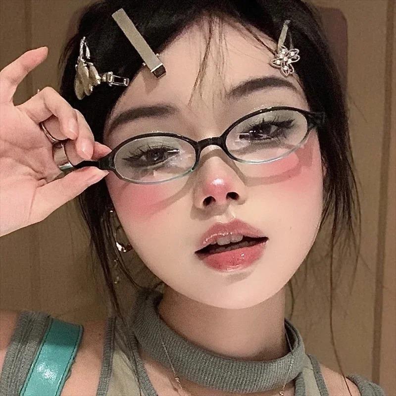Women Y2K Retro Oval Glasses Small Frame Eyewear Blue Light Blocking Eyeglasses Female Computer Reading Optical Spectacle