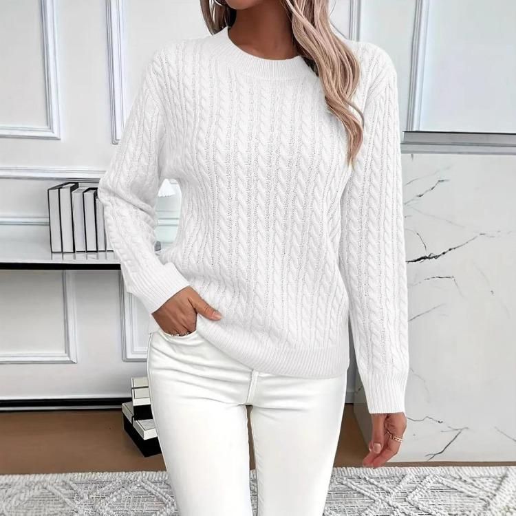 Elegant Ladies Solid Color Sweater Soft Round Neck Pullover Comfortable Fitted Durable Versatile Fashion Casual and Formal Wear