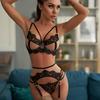 Set sexy elegantní krajkové spodní prádlo podprsenka+podvazek+slipy na spaní ve střihu Babydoll