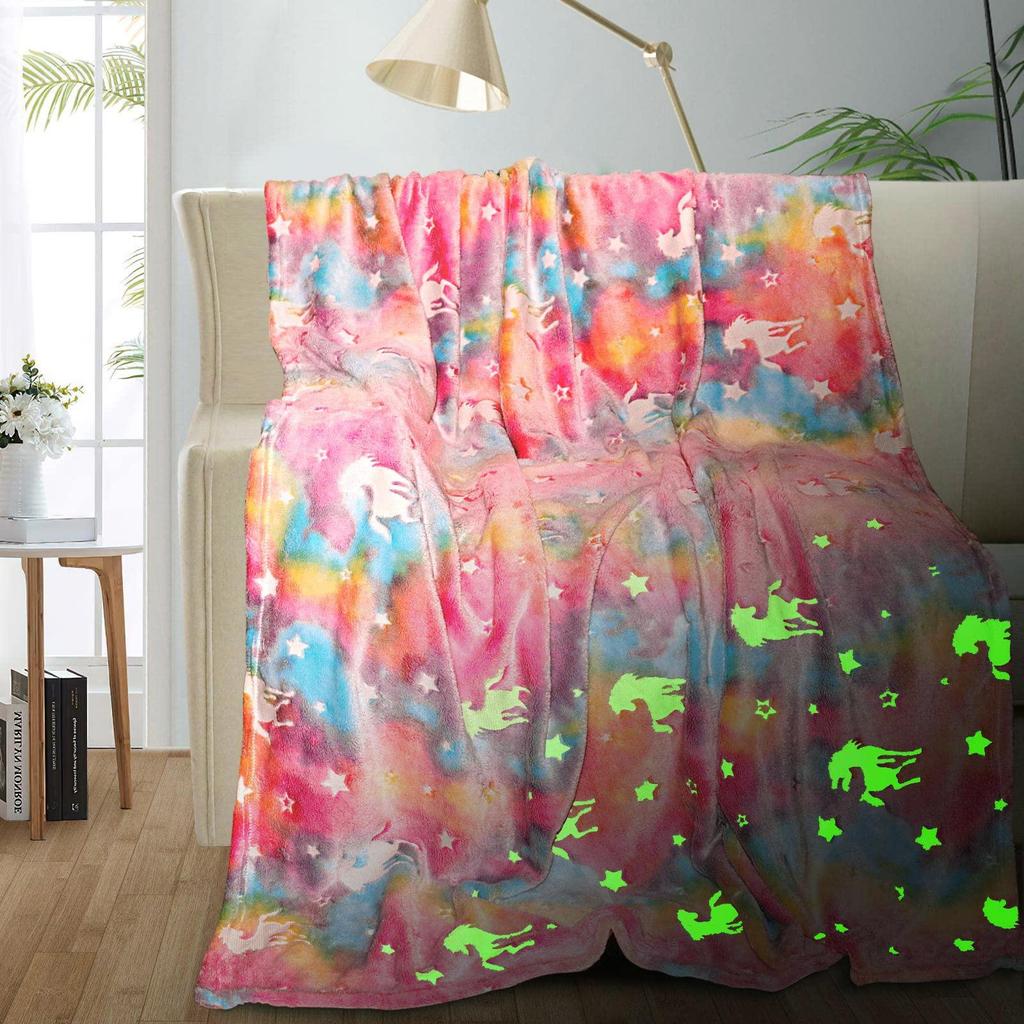 Luminous Children's Coral Fleece Flannel Blanket - Glow In the Dark Sofa or Nap Cover.
