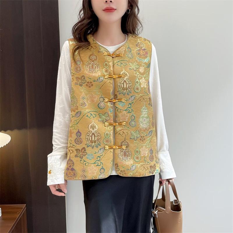 Plus Size Women's Zen Jacquard Cardigan Vest - Spring 2026 Chinese Style