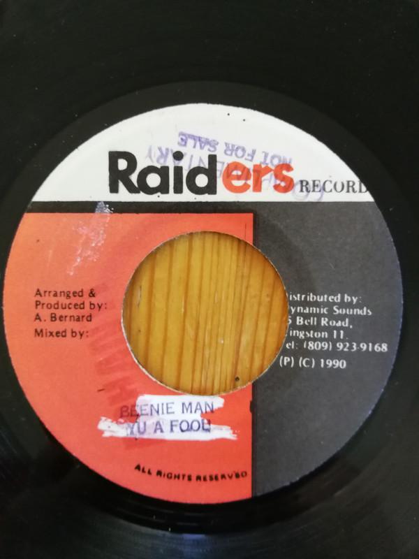 

7inch Record BEENIE MAN Yu A Fool NONE Raiders Records 1990 Jamaica Reggae Ska Dub Used