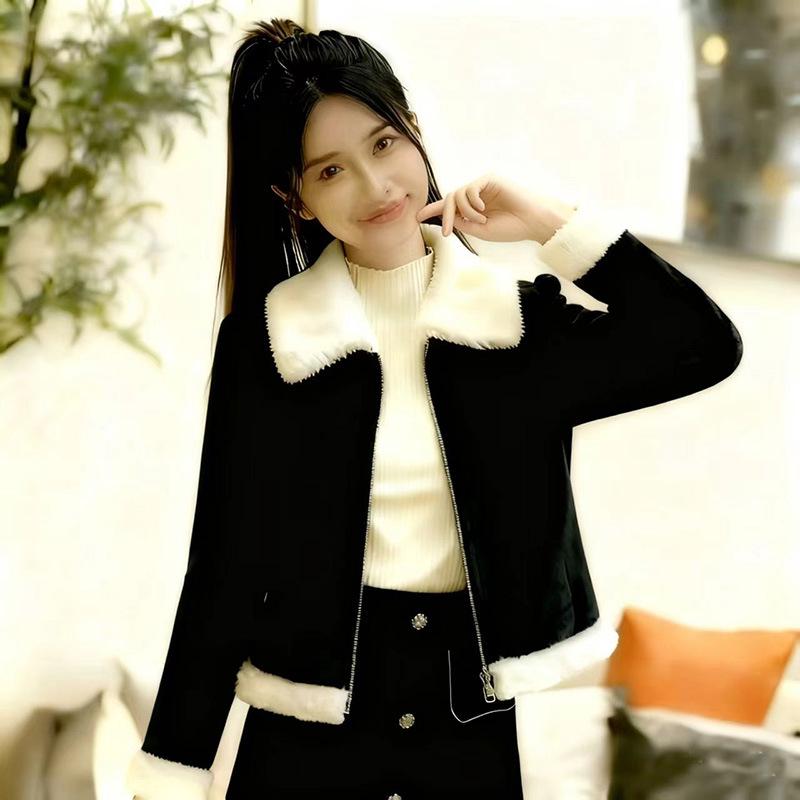 Women s Plush-Lined Short Lapel Jacket 2026 – Stylish, Versatile, and Fashionable for Winter S чёрный
