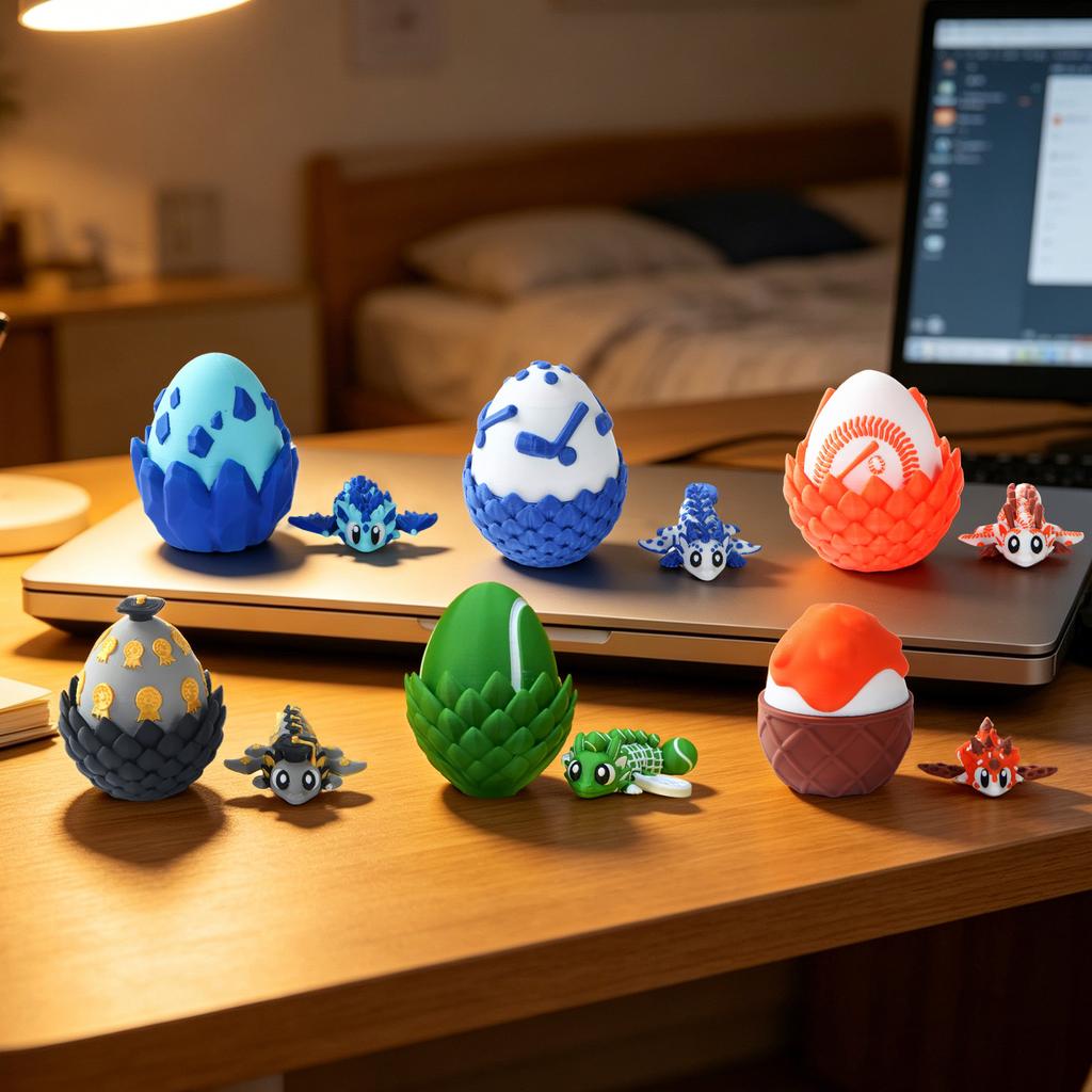 3D Printed Dragon Egg Fidget Toy with Detachable Hatch and Dragon Figurine Durable Plastic Construction for Stress Relief and Focus Enhancement