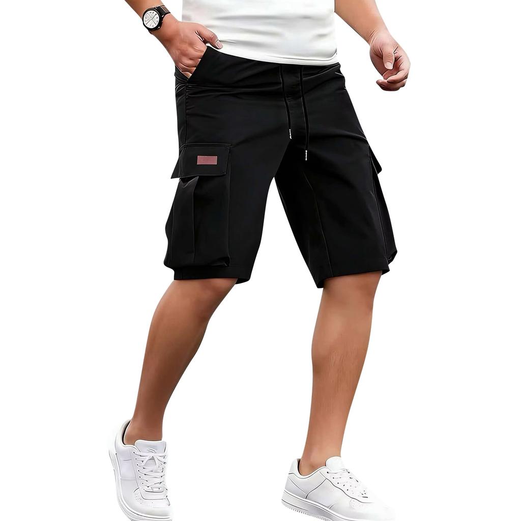 Herren Shorts mit mehreren Taschen Lässiger lockerer Schnitt Kordelzug Taille Knielang Utility Shorts für Outdoor-Sportarten