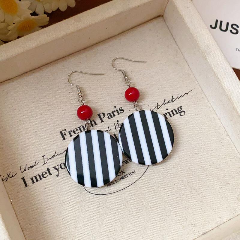 Red Round White Polka Dot Ring Dangle Earrings Hong Kong Style Exaggerated Vintage Young Advanced Ear Jewelry for Women K