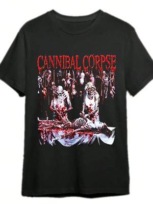 Cannibal Corpse Merchandise Ufficiale T-shirt Butchered 337153 Divertente Maglietta Grafica a Maniche Corte da Uomo Collezione Nera PR