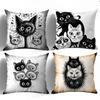 Black And White Illustration Of A Cat Printing Pillow Cover Short Plush Suitable Living Rooms Bedrooms Sofas Throw Cushion Cover