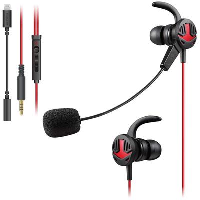 ELECOM HS-GS30ELBK Sluchátka do uší, Ideální pro hraní her na chytrém telefonu, s vestavěným mikrofonním ramenem, Lightning připojení, Černá