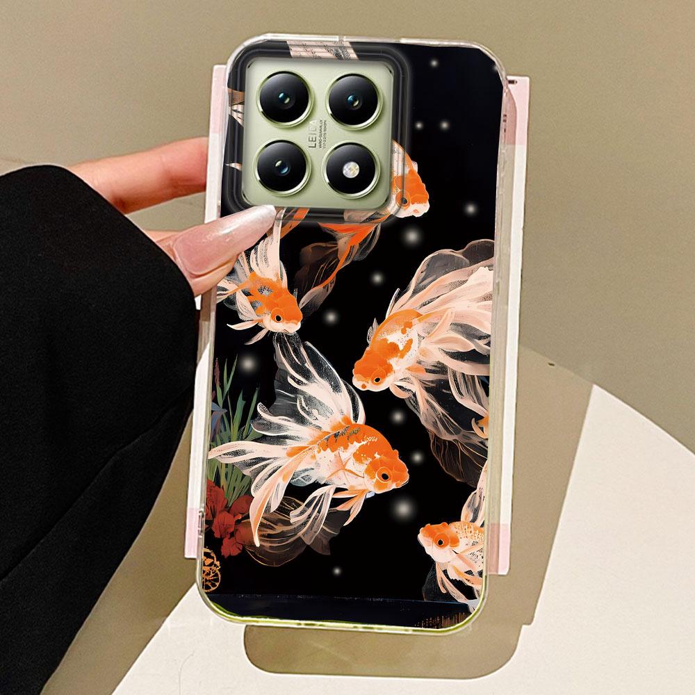 Koi Goldfish Sparkle Black Glossy Glacier Women Girls Phone Case for Xiaomi Mi 13T 14T Pro 11 Lite NE 5G Back Bags Shell Cover