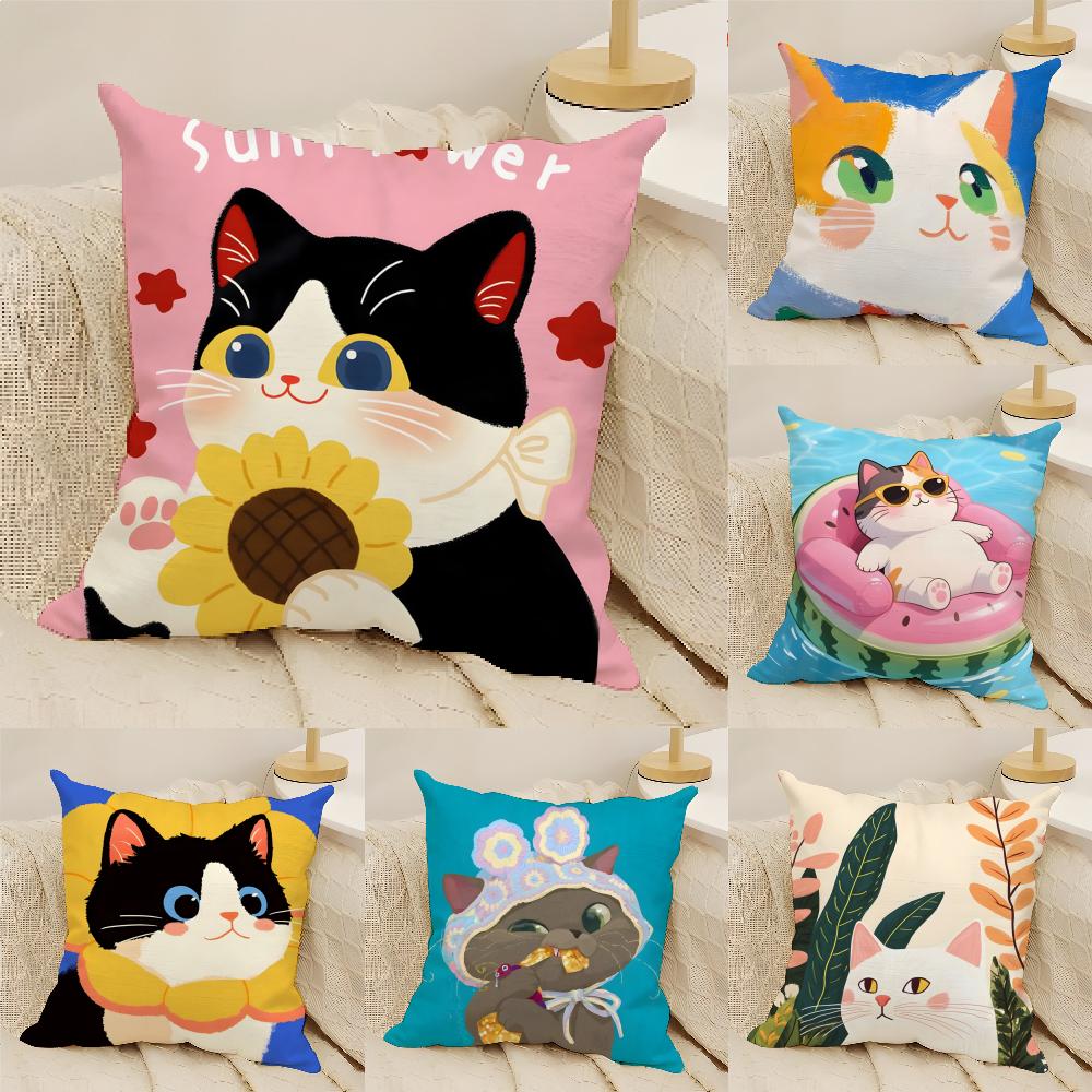Cute Cartoon Cat Patterns Pillow Case Home Living Room Decoration Linen Pillowcover Pillow Cases Cushion Cover