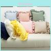 Striped Cotton Cushion With Bow And Pom Pom Trim For Home Decor**