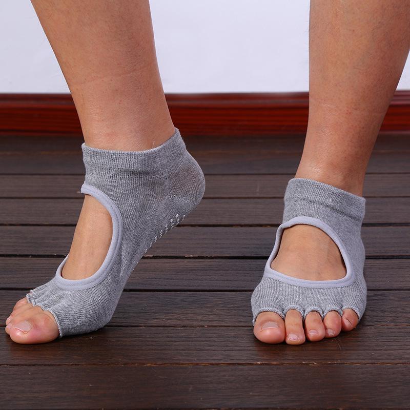Women's Non-Slip Half-Toe Yoga Socks, Open Heel, Five-Finger, Breathable Fitness Socks for Spring/Summer Pilates