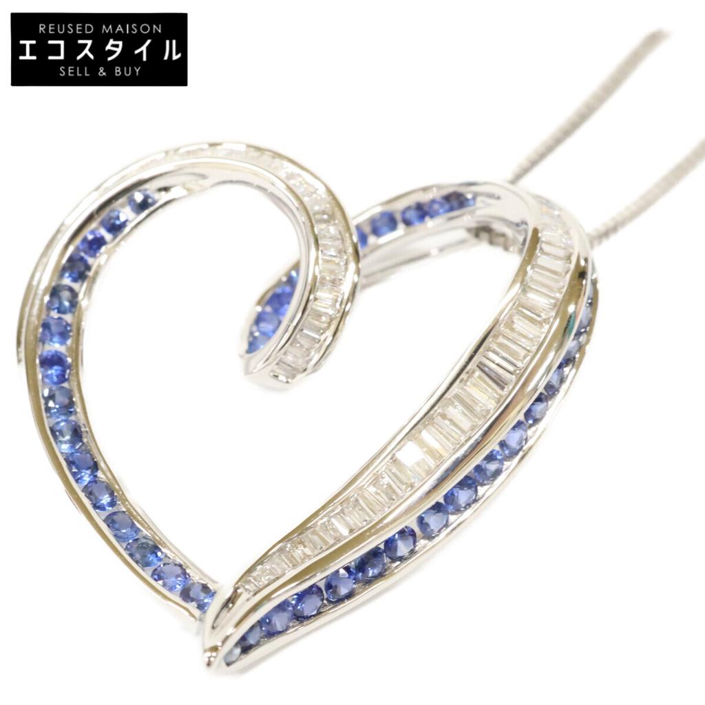 K18WG [Excellent Condition] Masumi Kasahara K18WG D0.45 0.75 Diamond/Sapphire Heart Necklace White goldUsed