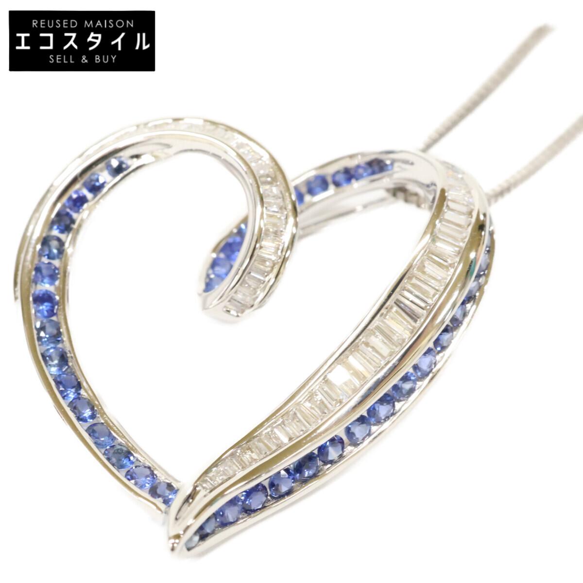 

K18WG [Excellent Condition] Masumi Kasahara K18WG D0.45 0.75 Diamond/Sapphire Heart Necklace White goldUsed