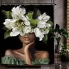 African American Olive Green Shower Curtain Black Girl Flower Oil Painting Art Bathroom Accessories Decoration with 12 Hooks
