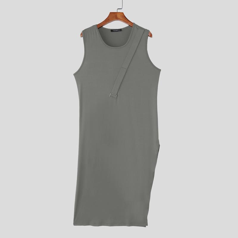 INCERUN Men Sleeveless Irregular Hem Splits Casual Long Tank Tops