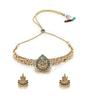 Set Collana Girocollo con Perline Verdi Placcato Oro Tempio Indiano Scintillante con Orecchini a Lobo | Set di Gioielli per Donne