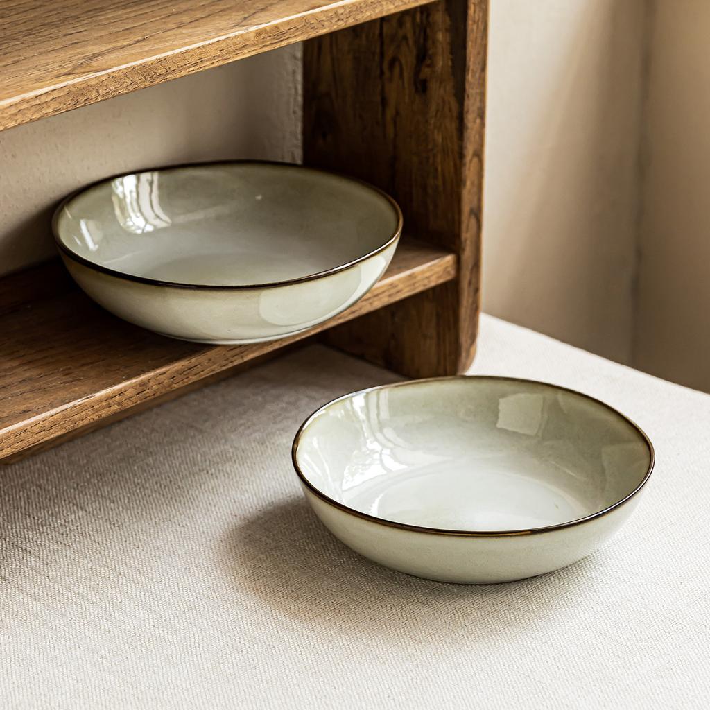 Japanese-Style Stroke Ceramic Large Bowl Creative Tableware Shallow Bowl Home Restaurant Vegetable Bowl Noodle Bowl Fruit Salad Bowl