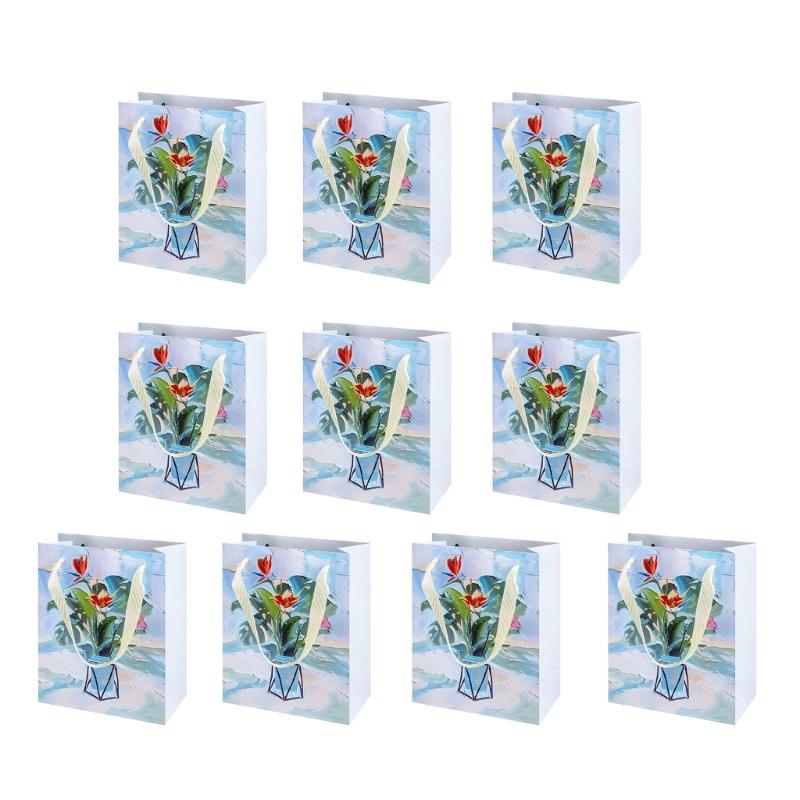 10 Pieces Multicolors Paper Bags Stylish Holiday Present Storage Pouches Handmade Assorted Color Gift Bag with Handles