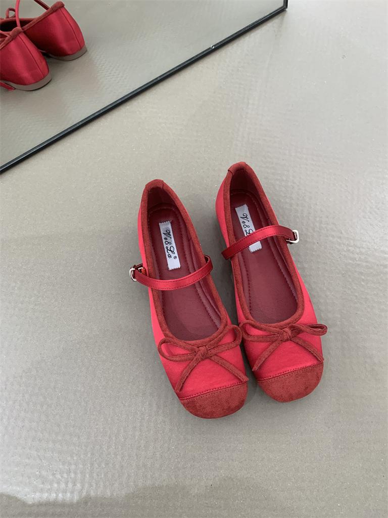 2025 Spring Evening Breeze Temperament Purple with Skirt Shallow Mouth Single Shoes Gentle and Cute Inner Increase Ballet Shoes Women's Shoes