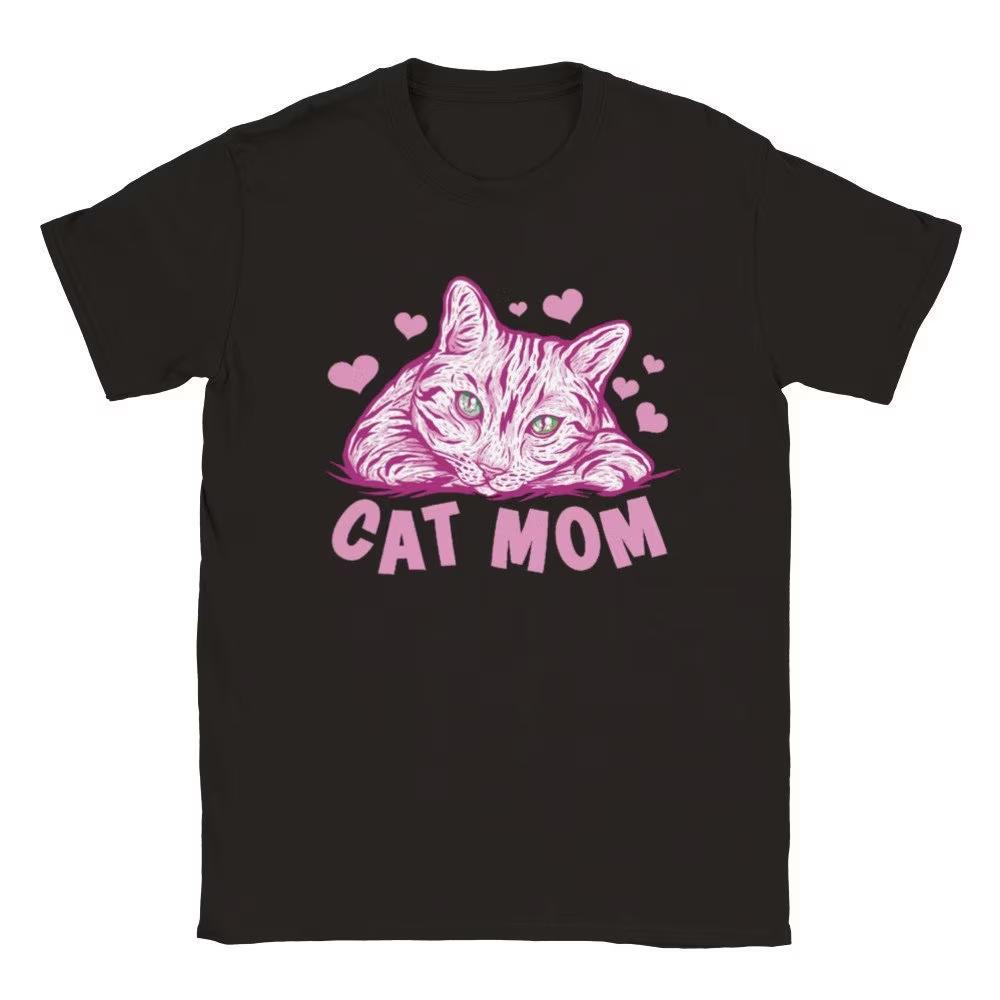 Korean Style Versatile Fashion Retro Cat Mom TShirt Cute Cat with Polka Dot Bandana Graphic Casual Short Sleeve Tee for Women S
