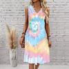 Plus Size V Neck Sleeveless Dress Sun Dappled Stream Forest Print For Afternoon Garden Leisure