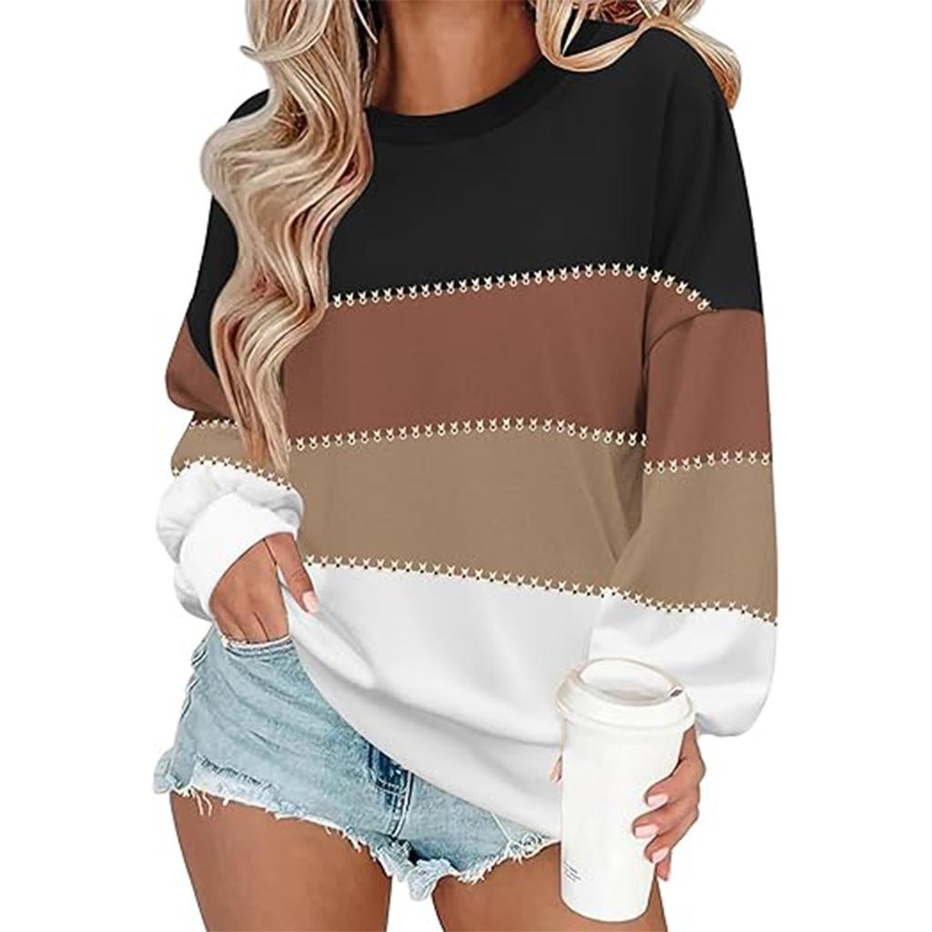 Ladies' Striped Printed And Winter Sportswear Pullover Top Loose Hoodie Long Sleeved Casual