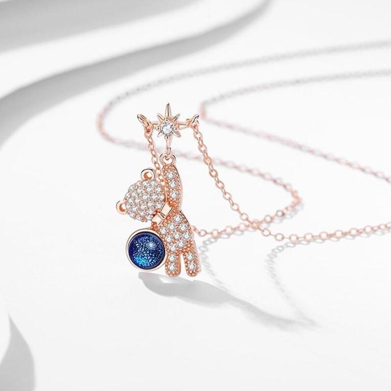 925 Sterling Silber Zirkon Bär Stern Pendent Halskette Für Frauen Mädchen Partei Schmuck Choker Kragen Dz149