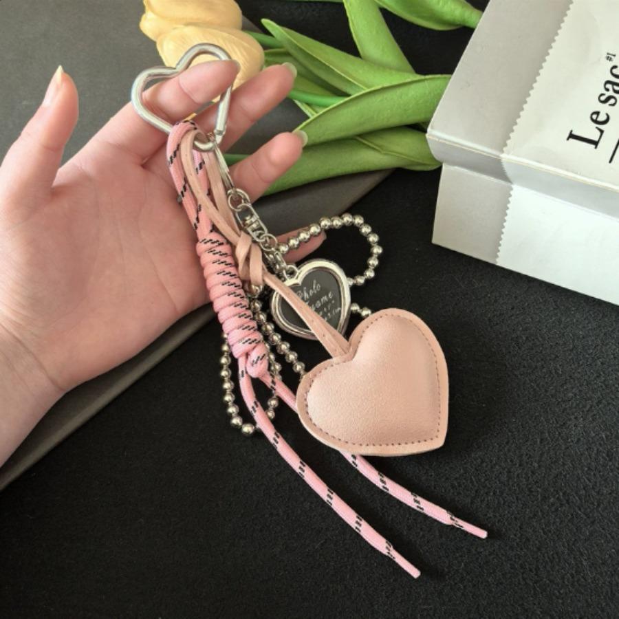 Portachiavi Trendy a Forma di Cuore in Pelle con Fiocco Portachiavi Delicato con Perline Portachiavi per Auto Decorazione Ciondolo per Borsa Regalo per Ragazze