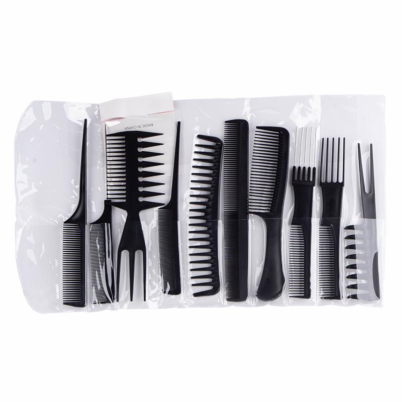 10-Piece Hair Styling and Cutting Comb Set: Includes Cross-border, Pointed Tail, Oil Head, and Steel Needle Combs.